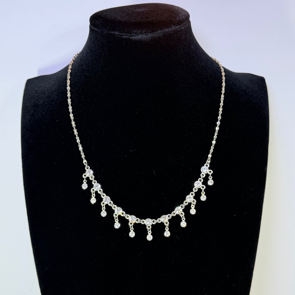 Silver Tone Clear Crystal Fringe Drop Necklace Bridal Formal Wedding‎ Sparkly